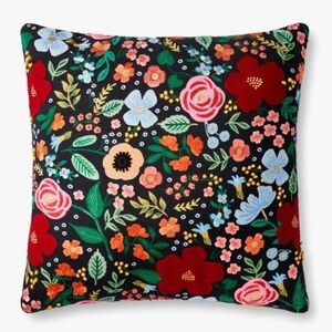 Anthropologie Rifle Paper Co. x Loloi Embroidered Wild Roses Pillow Cover- Black
